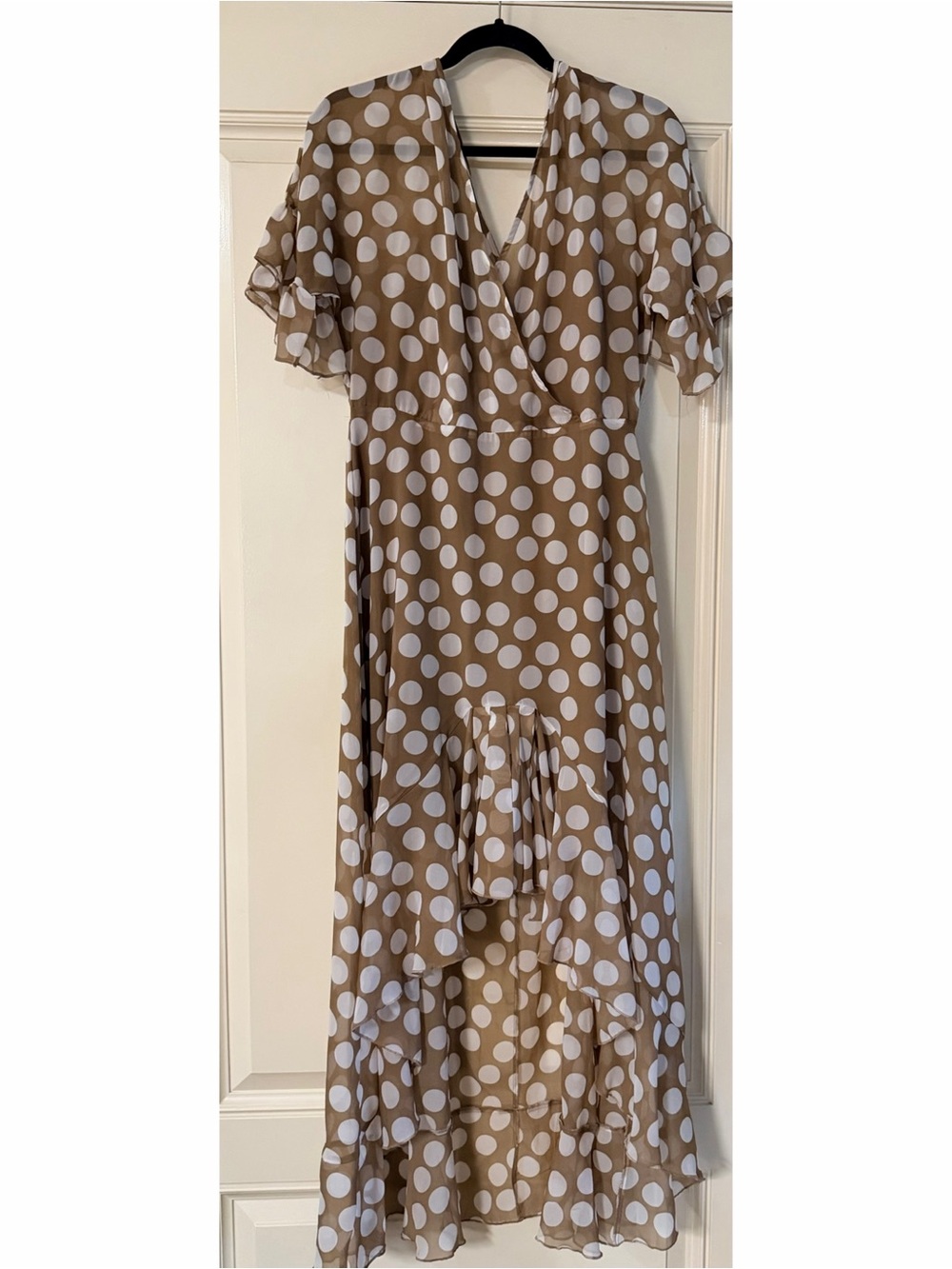 New York & Company Beige and White Polka Dot High-Low Dress
